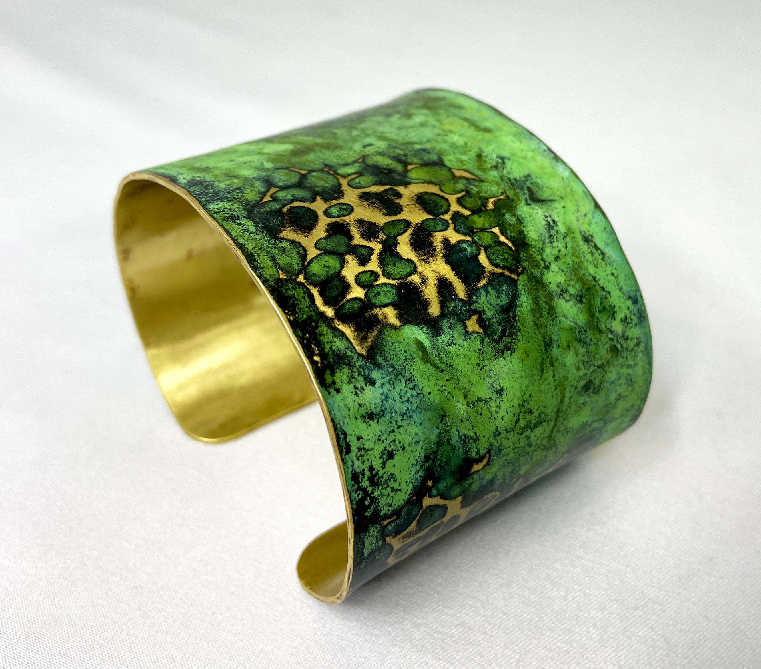 Oxidized Brass Cuff Bracelet with Traditional Armenian Motif - Green  Rhombus Fantasy