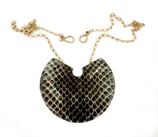 Snake Shed Necklace- Reversible Cupric Patina- Brass