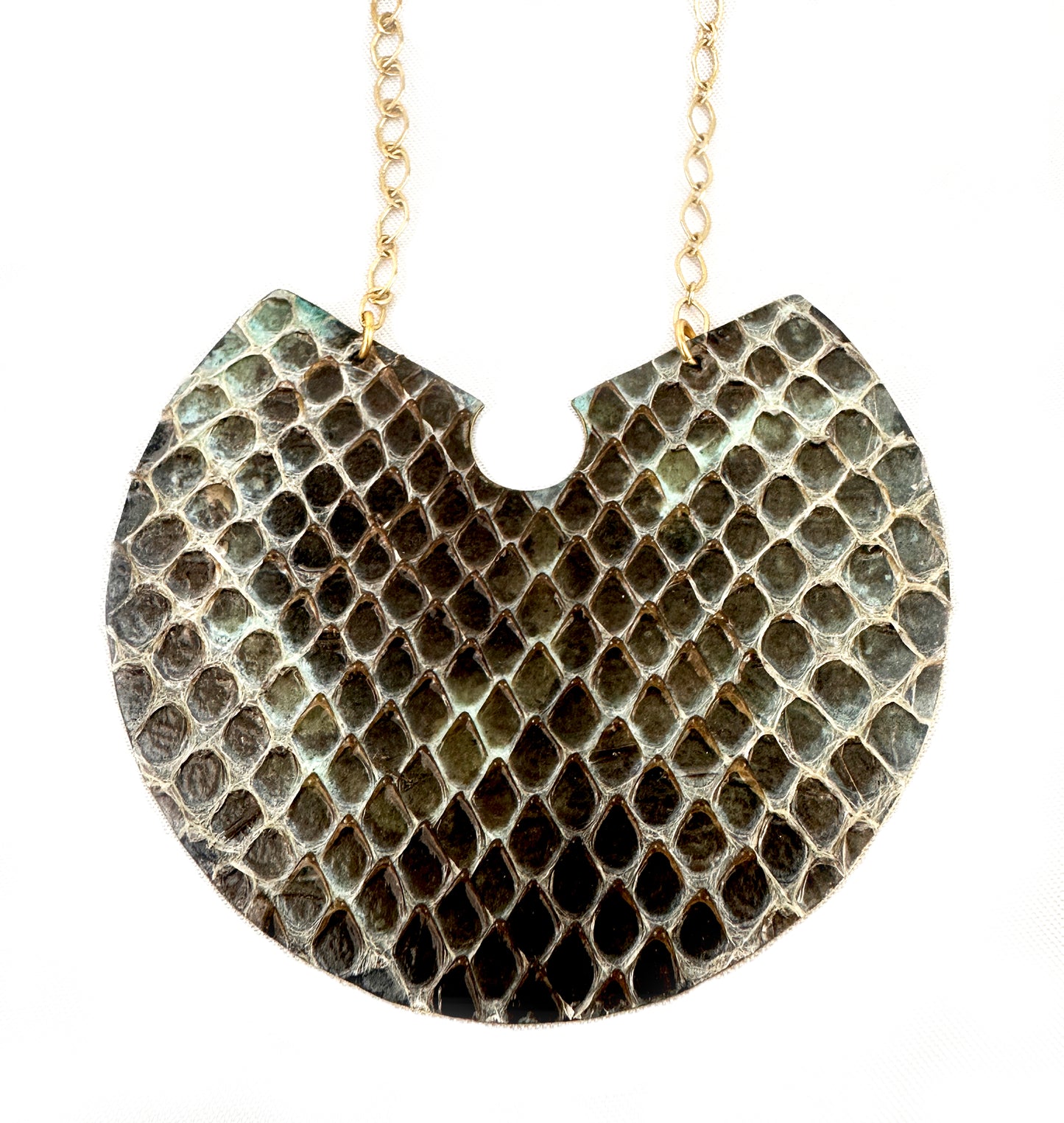 Snake Shed Necklace- Reversible Cupric Patina- Brass