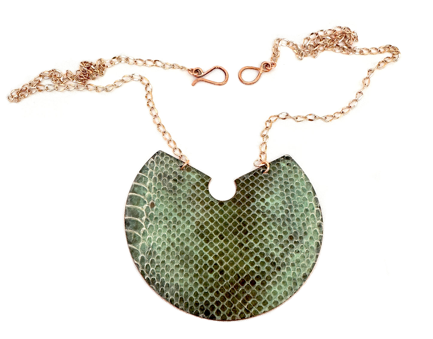 Snake Shed Necklace- Reversible Tiffany Patina- Copper