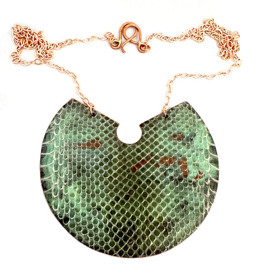 Snake Shed Necklace- Reversible Tiffany Patina- Copper chain