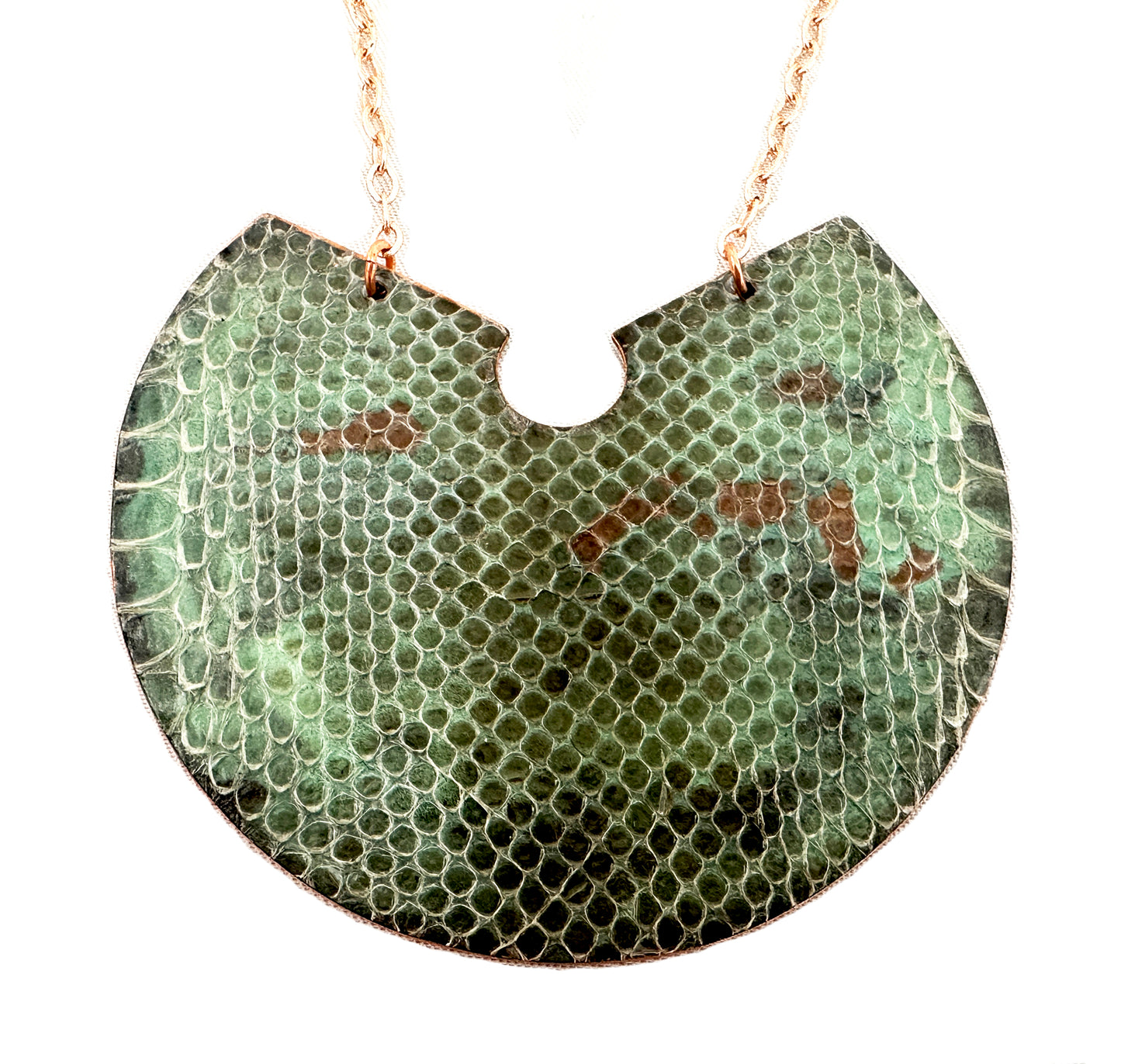 Snake Shed Necklace- Reversible Tiffany Patina- Copper chain