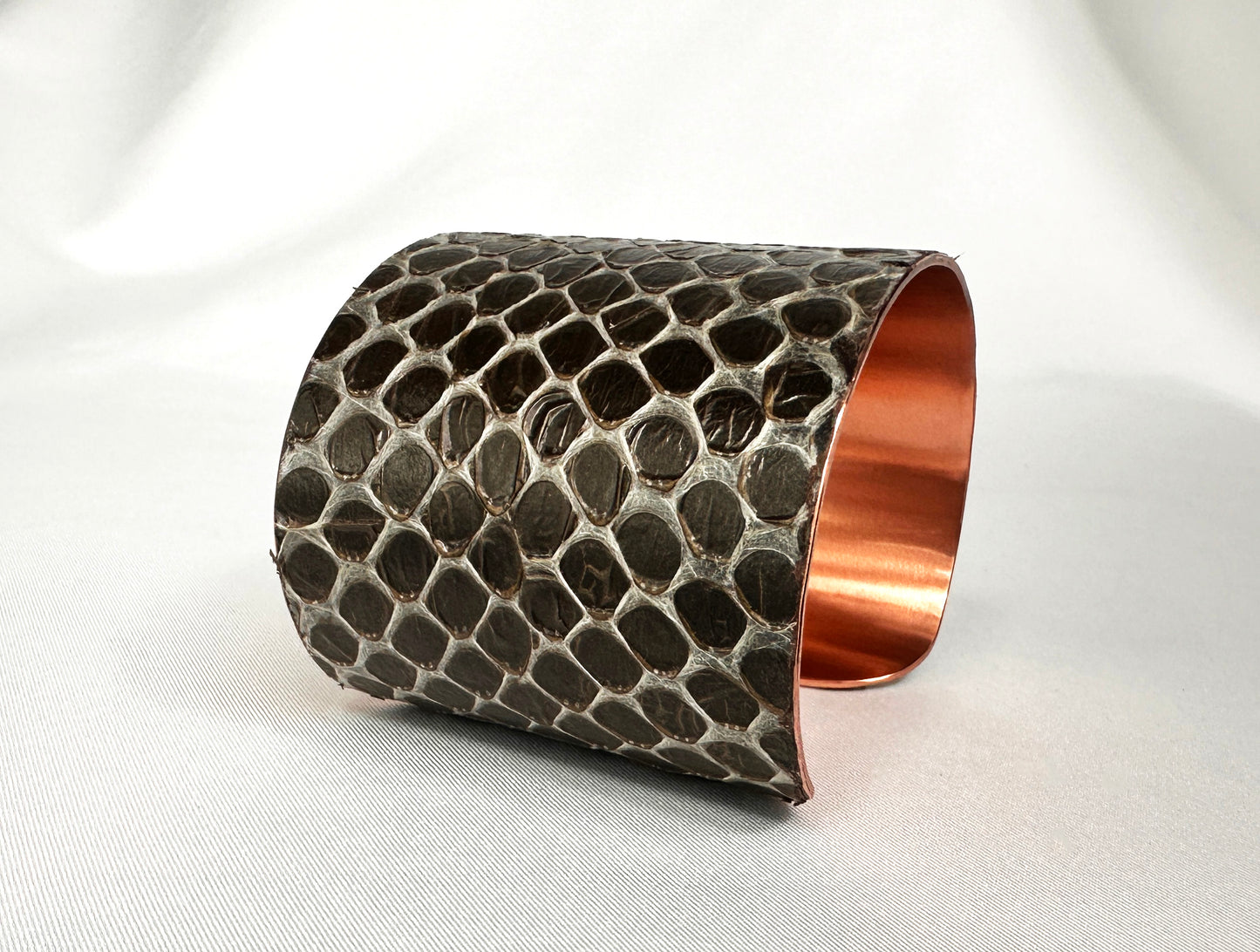 2" Antiqued Copper Snake Shed Cuff Bracelet (Eastern Indigo)