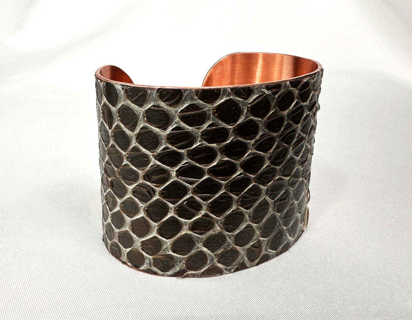 2" Antiqued Copper Snake Shed Cuff Bracelet (Eastern Indigo)
