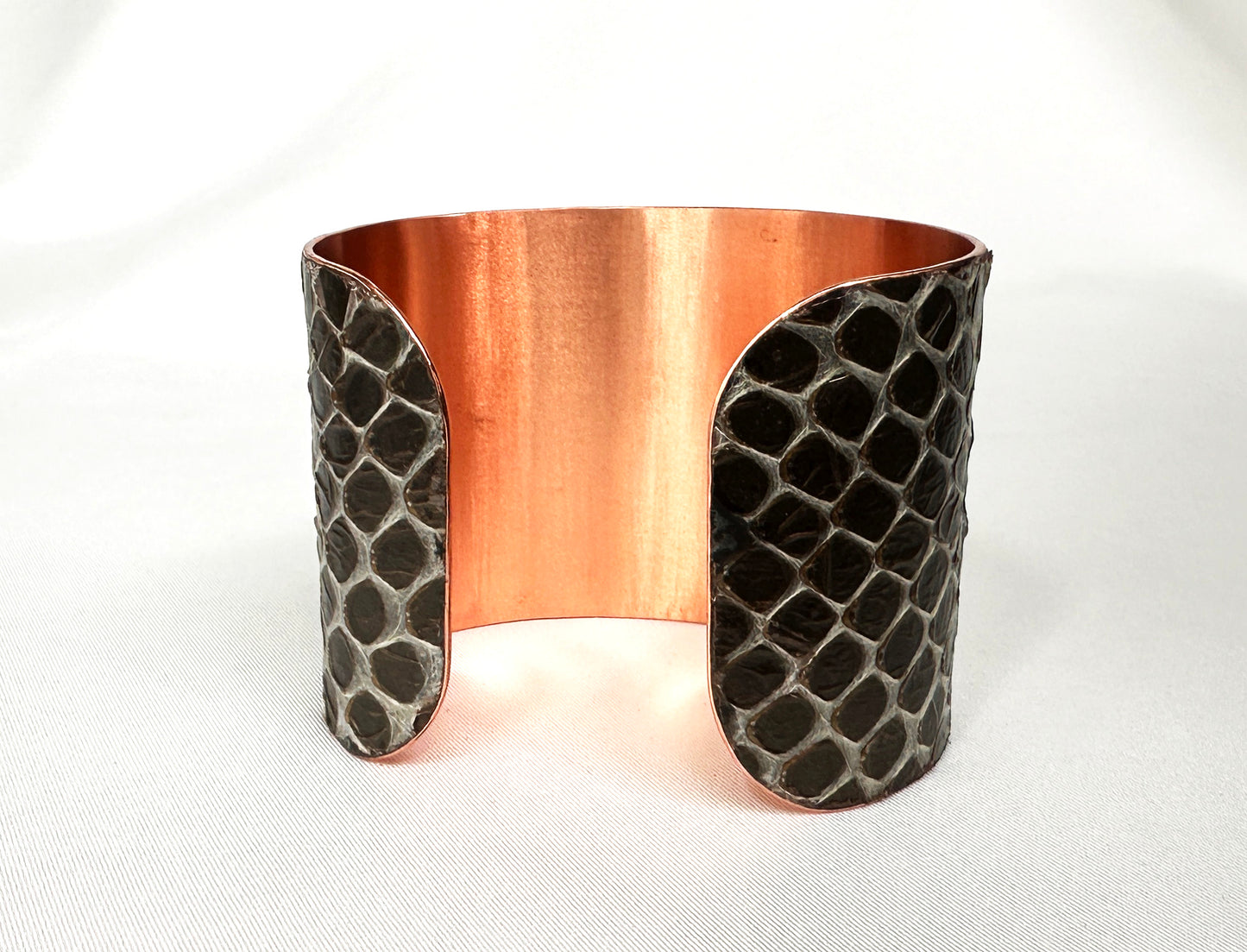 2" Antiqued Copper Snake Shed Cuff Bracelet (Eastern Indigo)