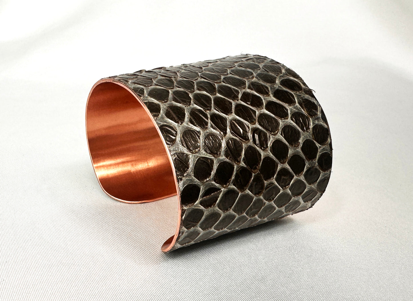 2" Antiqued Copper Snake Shed Cuff Bracelet (Eastern Indigo)