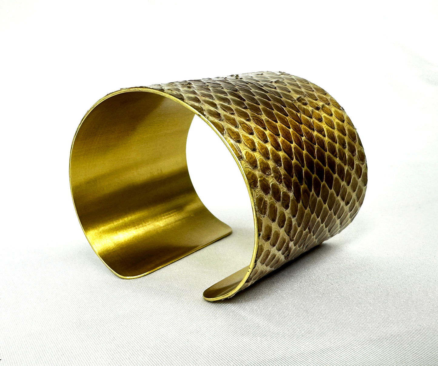 2" Brass Snake Shed Cuff Bracelet (Mexican Black Kingsnake)