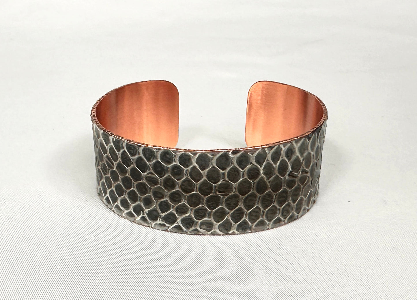 1" Antiqued Copper Snake Shed Cuff Bracelet (Baron's Racer)