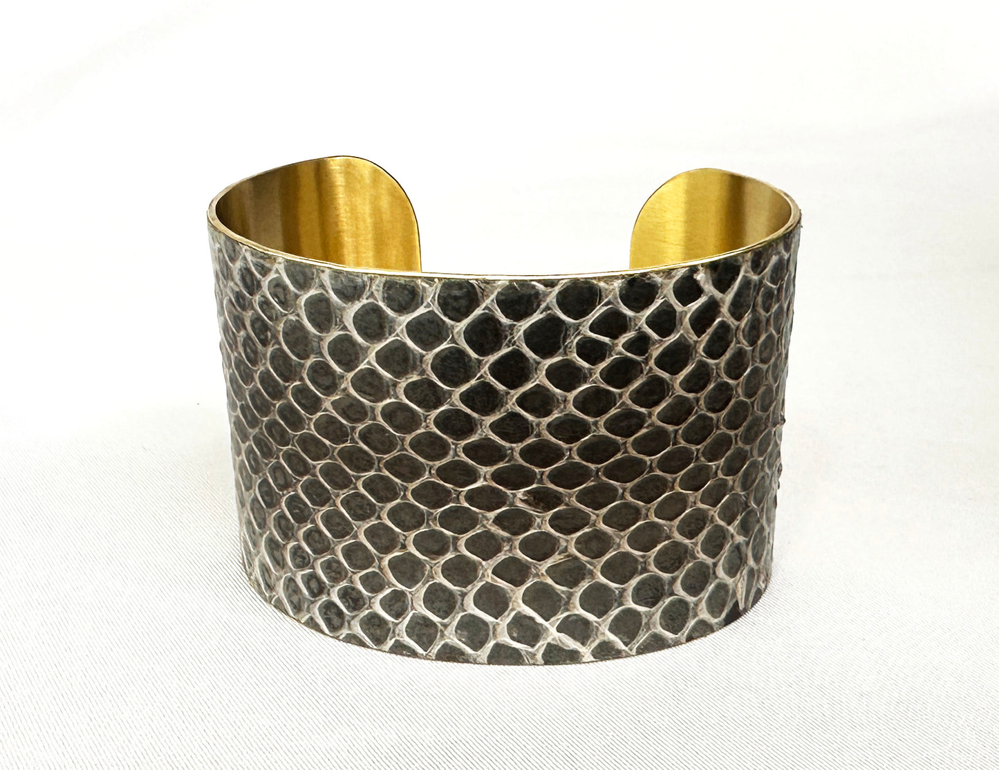 1.75" Antiqued Brass Snake Shed Cuff Bracelet (Baron's Racer)