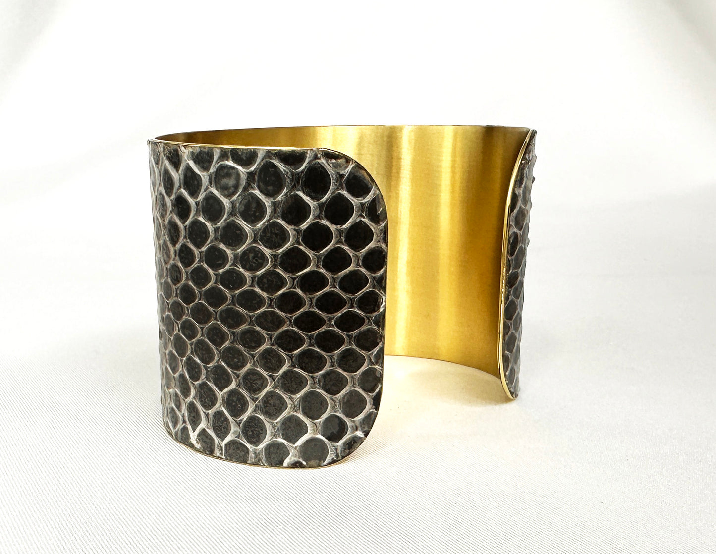 1.75" Antiqued Brass Snake Shed Cuff Bracelet (Baron's Racer)