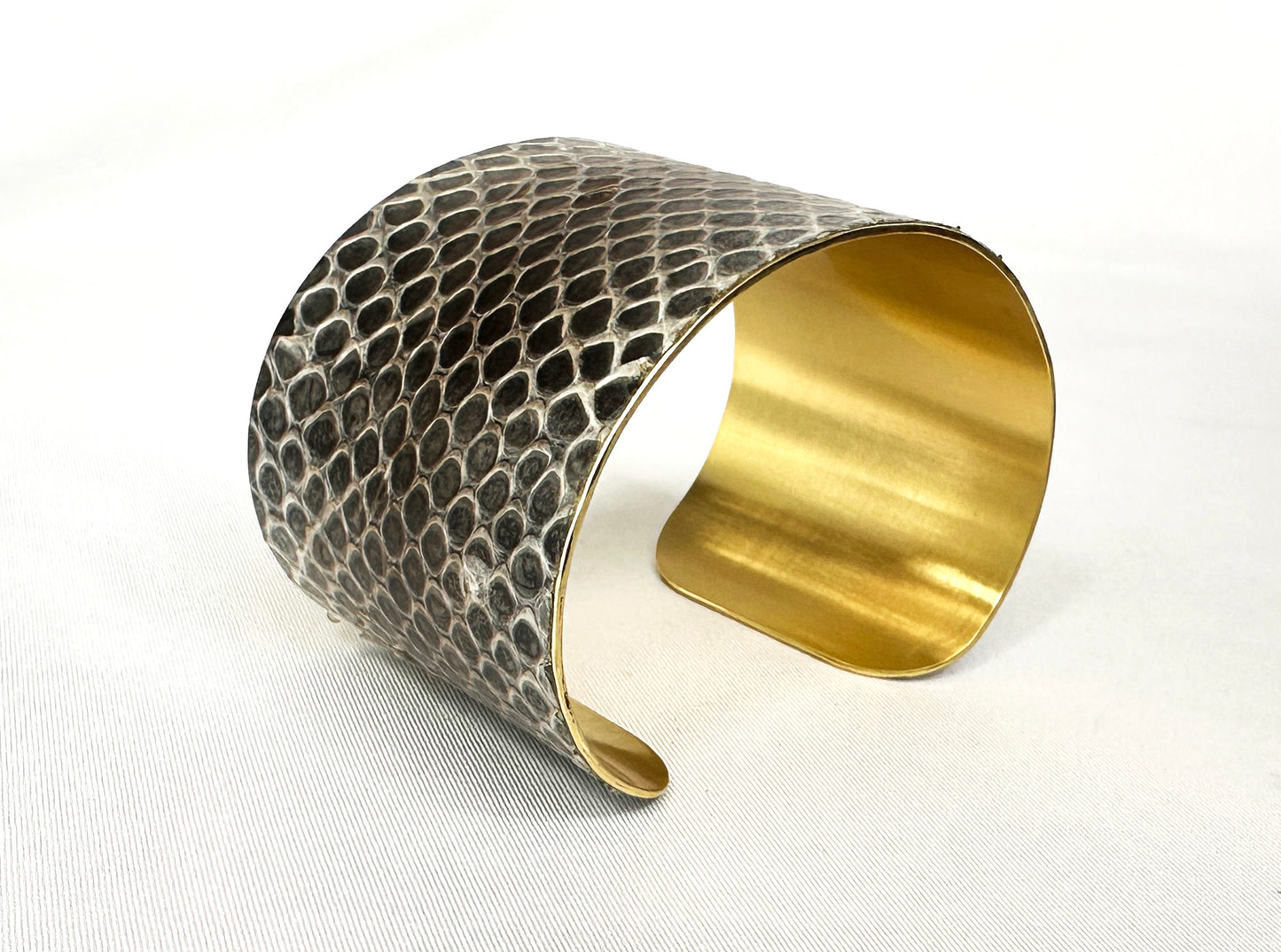 1.75" Antiqued Brass Snake Shed Cuff Bracelet (Baron's Racer)