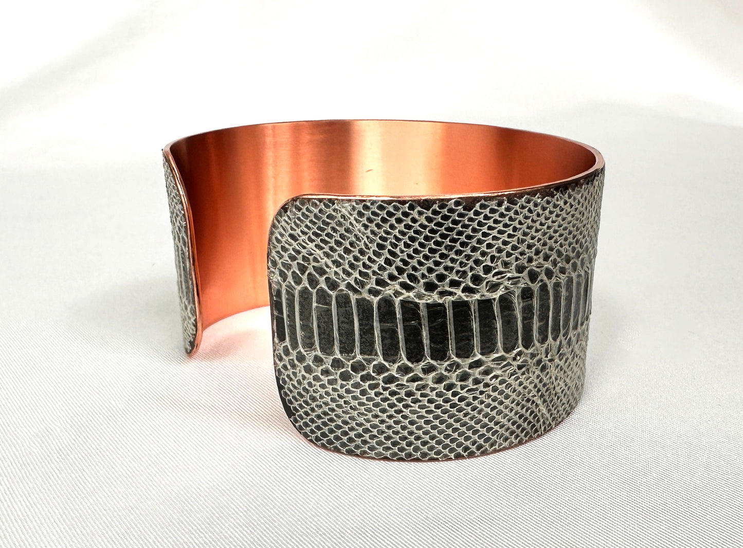 1.5" Antiqued Copper Snake Shed Cuff Bracelet (Colombian Rainbow Boa)