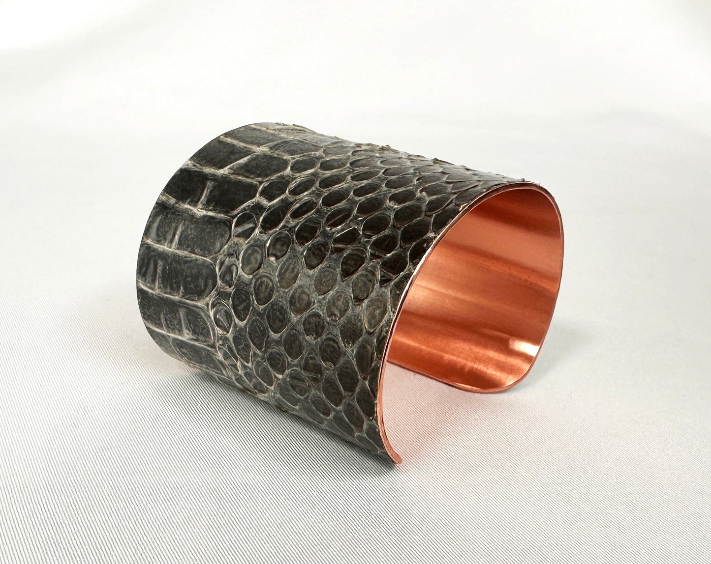 Custom Snake Shed Cuff Bracelet with Antique Patina