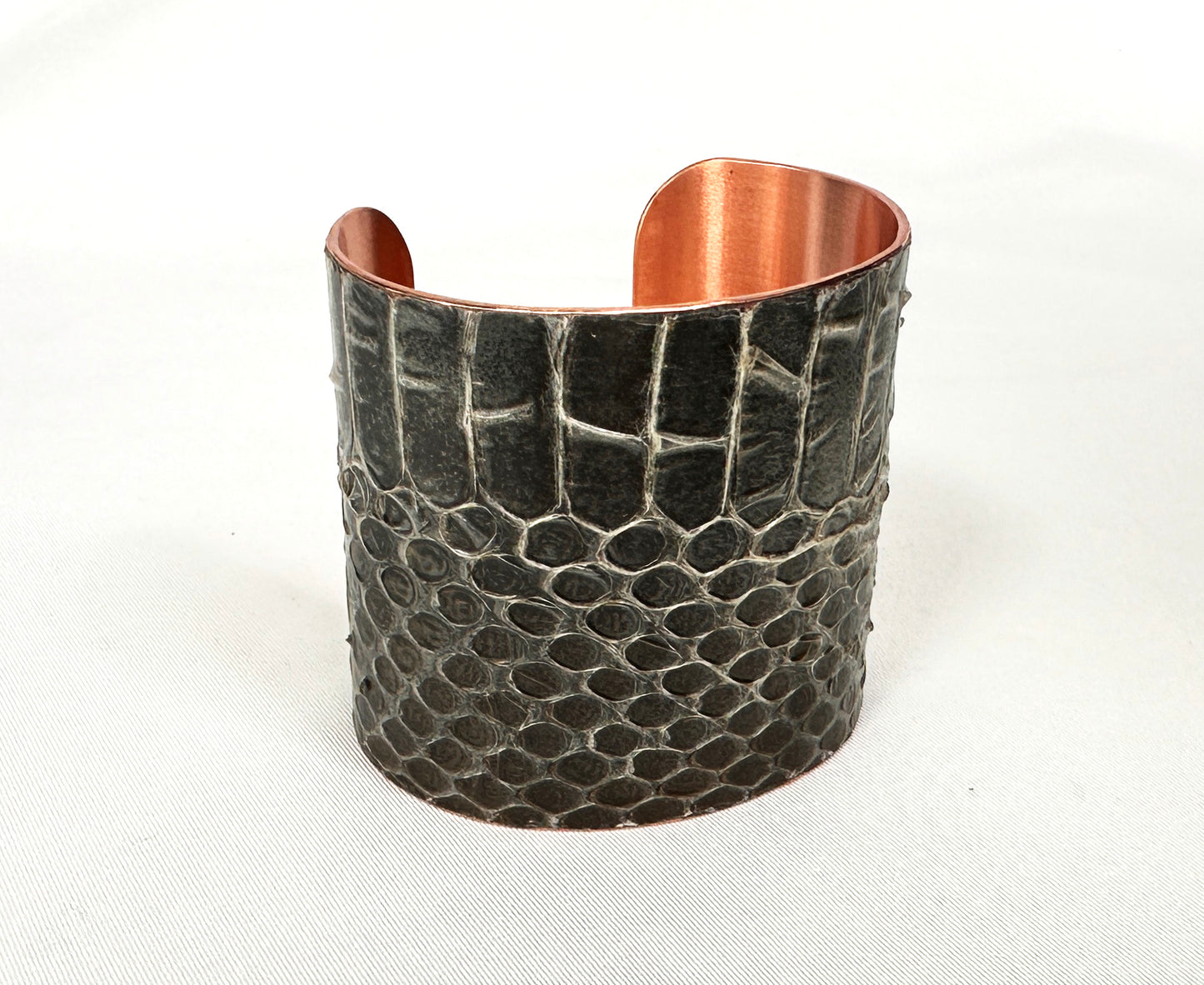 2" Antiqued Copper Snake Shed Cuff Bracelet (Mexican Black Kingsnake)