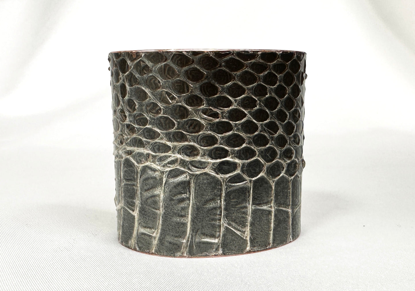 2" Antiqued Copper Snake Shed Cuff Bracelet (Mexican Black Kingsnake)