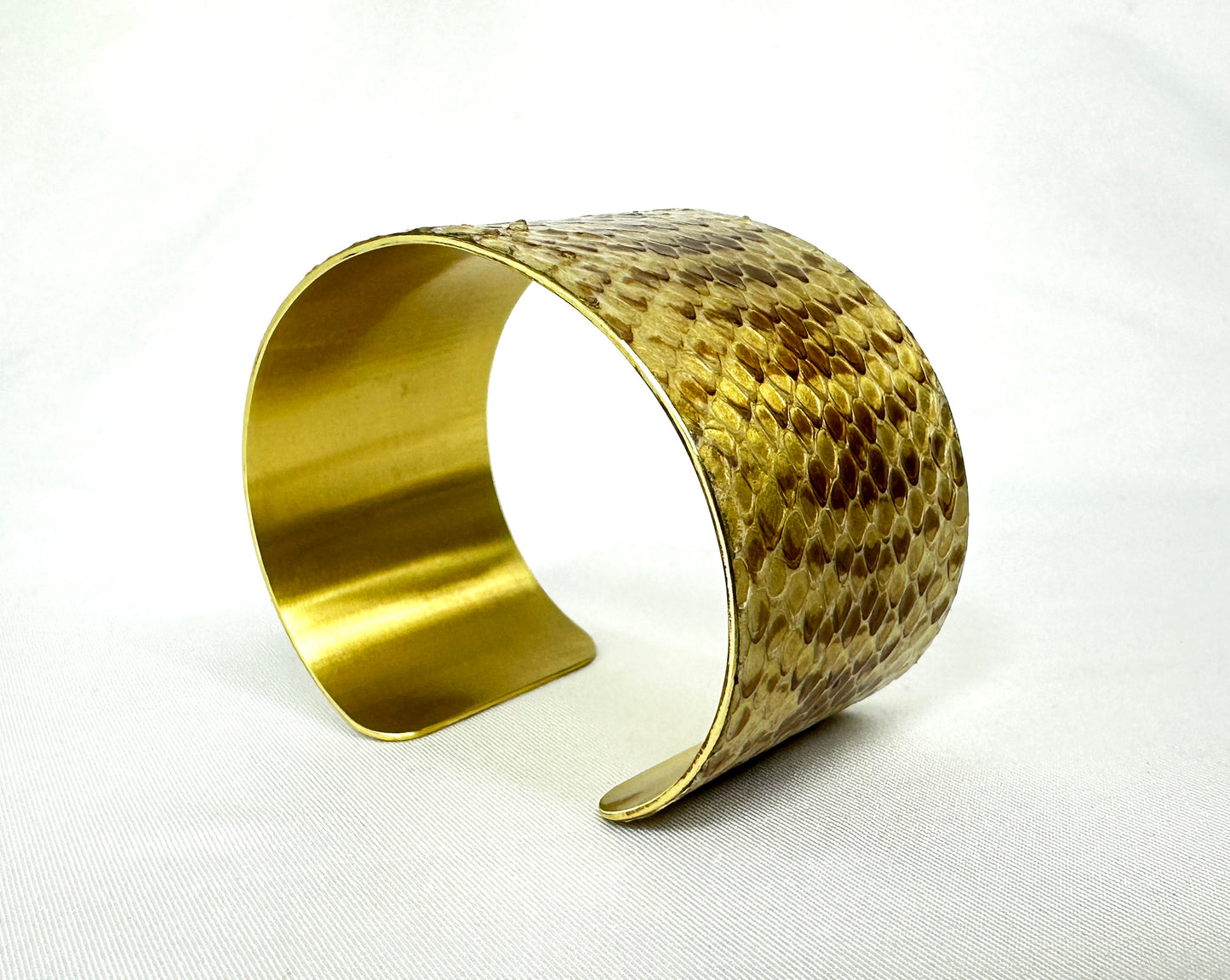 1.25" Brass Snake Shed Cuff Bracelet (Tarahumara Mountain Kingsnake)