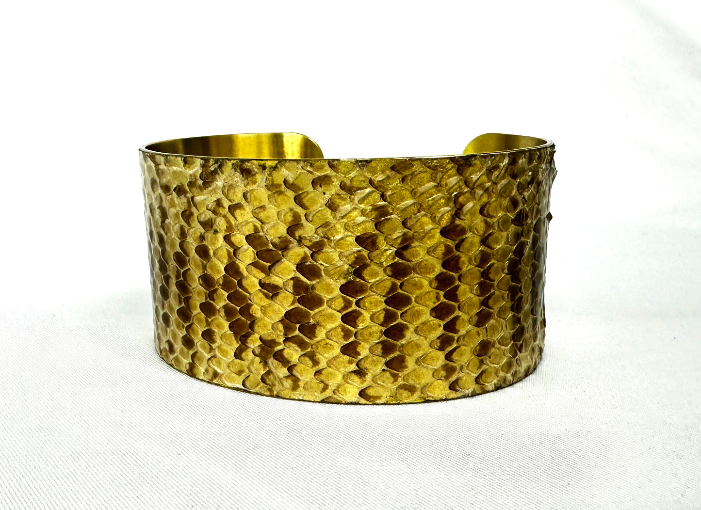 1.25" Brass Snake Shed Cuff Bracelet (Tarahumara Mountain Kingsnake)