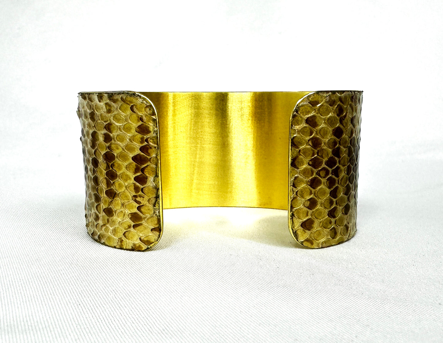 1.25" Brass Snake Shed Cuff Bracelet (Tarahumara Mountain Kingsnake)