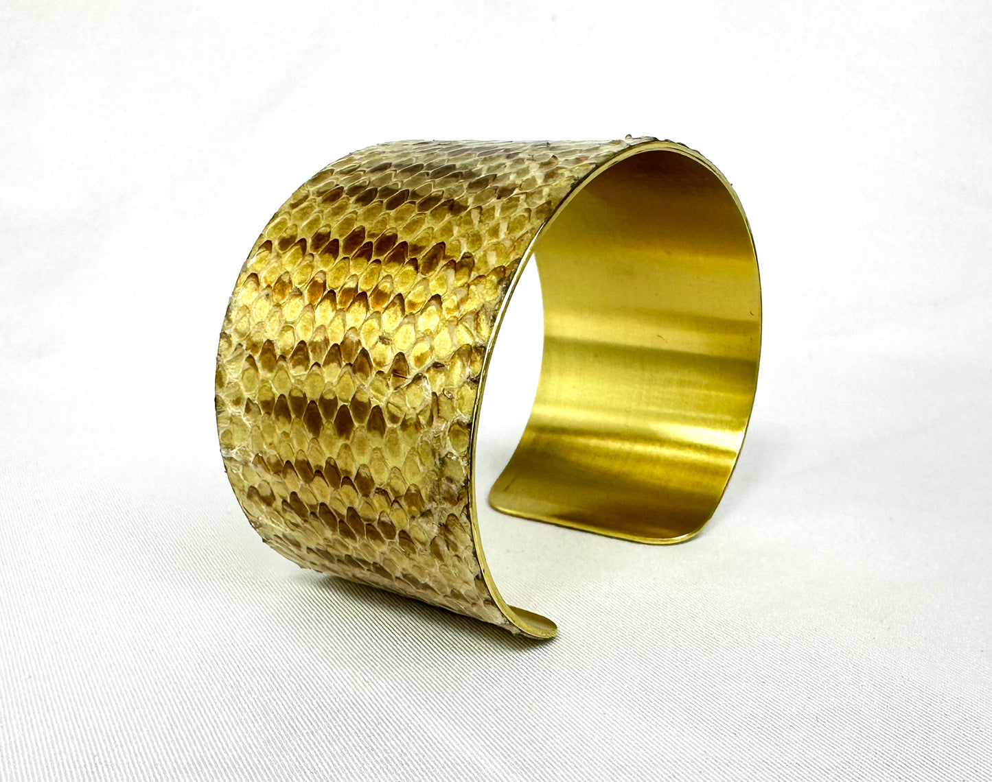 1.25" Brass Snake Shed Cuff Bracelet (Tarahumara Mountain Kingsnake)