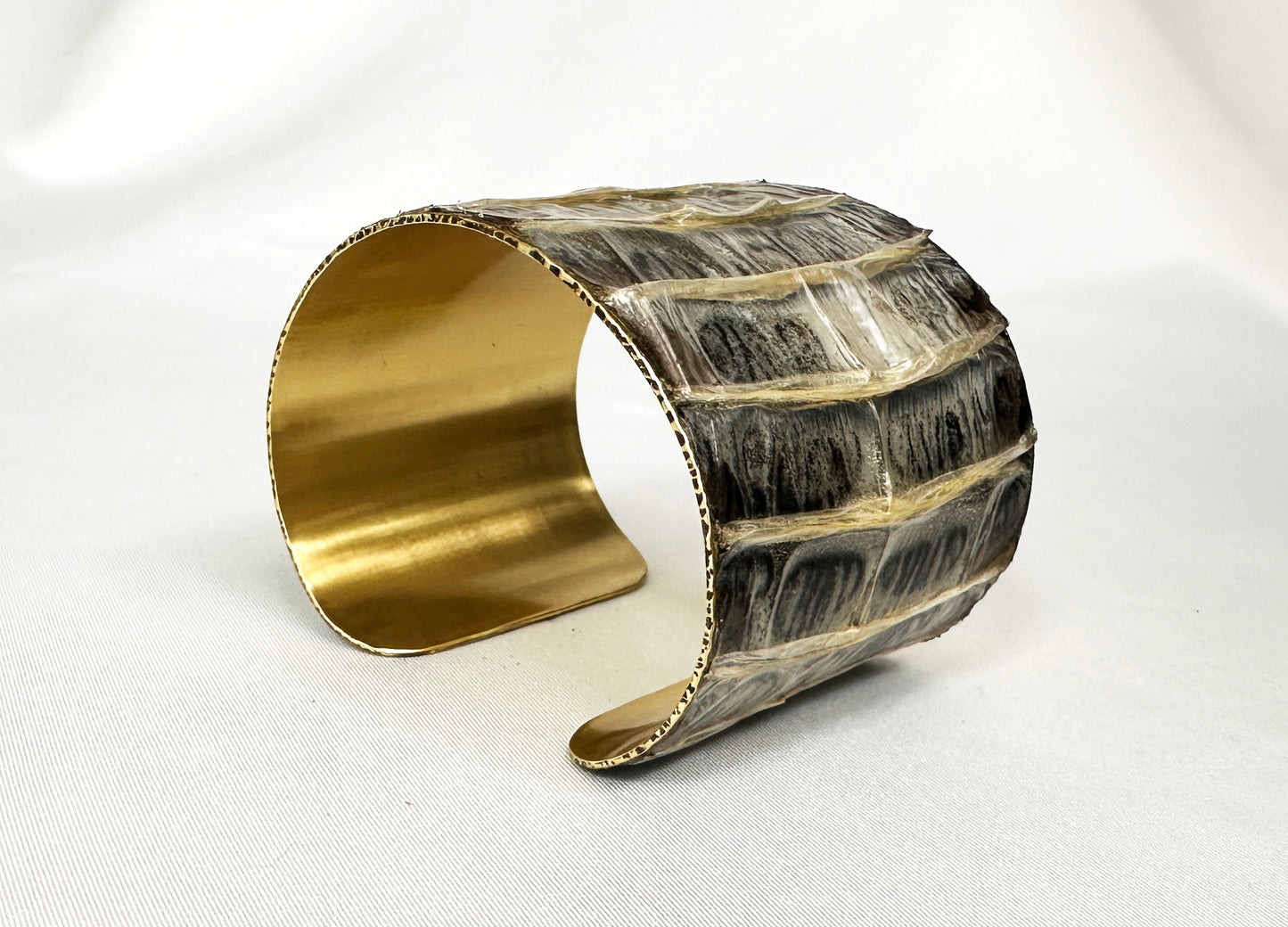 2" Antiqued Brass Snake Shed Cuff Bracelet (Eastern Indigo)