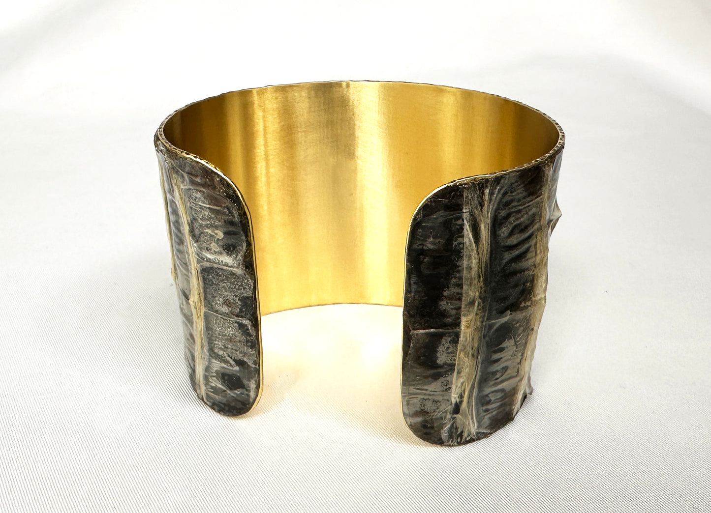 2" Antiqued Brass Snake Shed Cuff Bracelet (Eastern Indigo)