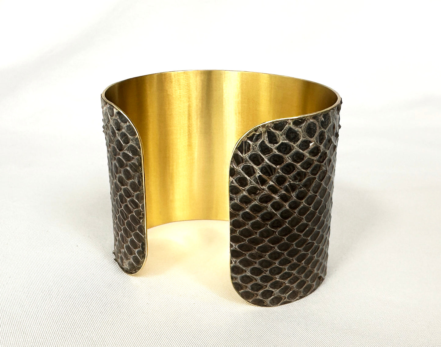 2" Antiqued Brass Snake Shed Cuff Bracelet (Mexican Black Kingsnake)