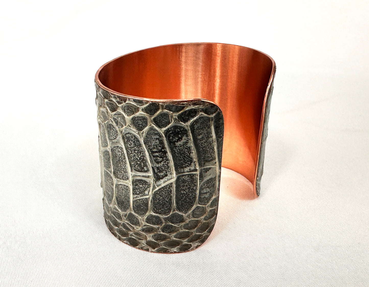 2" Antiqued Copper Snake Shed Cuff Bracelet (Mexican Black Kingsnake)