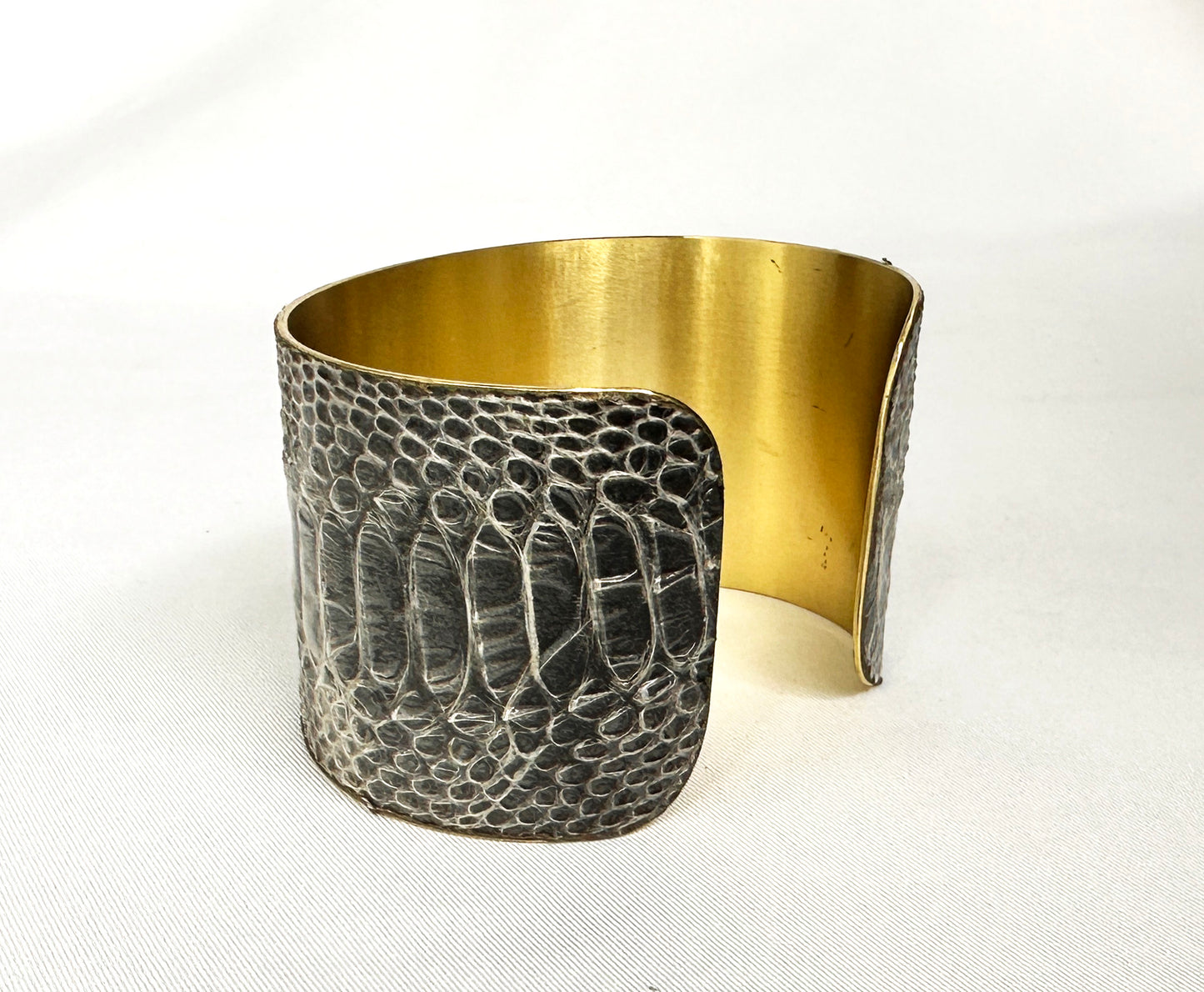 1.5" Antiqued Brass Snake Shed Cuff Bracelet (Dumerils Boa)