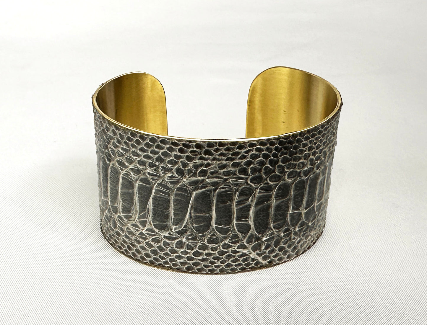 1.5" Antiqued Brass Snake Shed Cuff Bracelet (Dumerils Boa)
