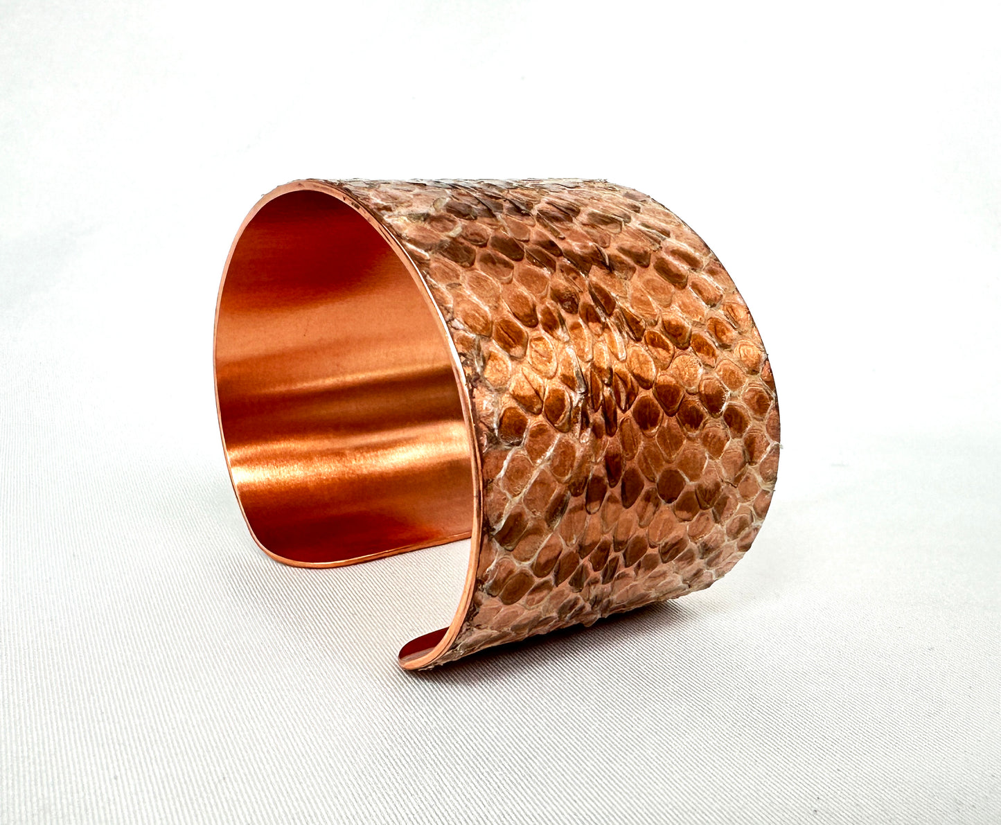 1.5" Copper Snake Shed Cuff Bracelet (Tarahumara Mountain Kingsnake)