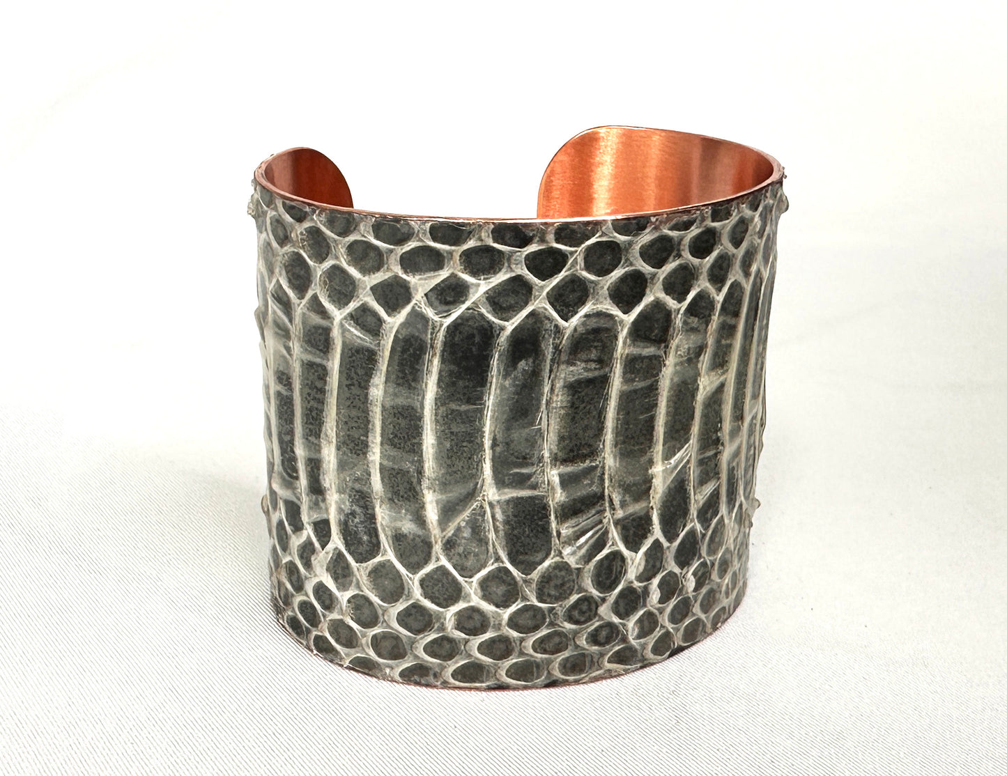 2" Antiqued Copper Snake Shed Cuff Bracelet (Baron's Racer)