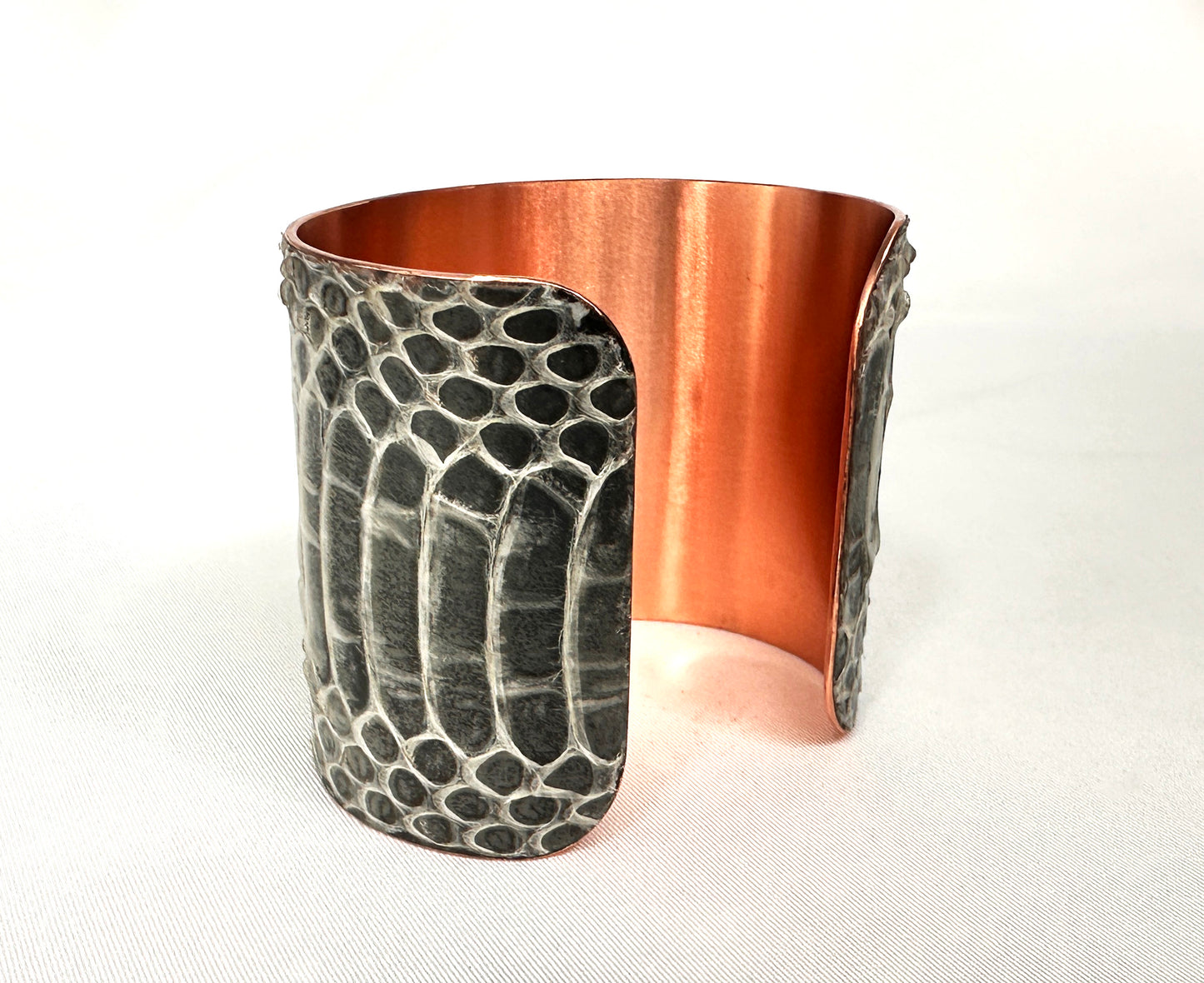 2" Antiqued Copper Snake Shed Cuff Bracelet (Baron's Racer)