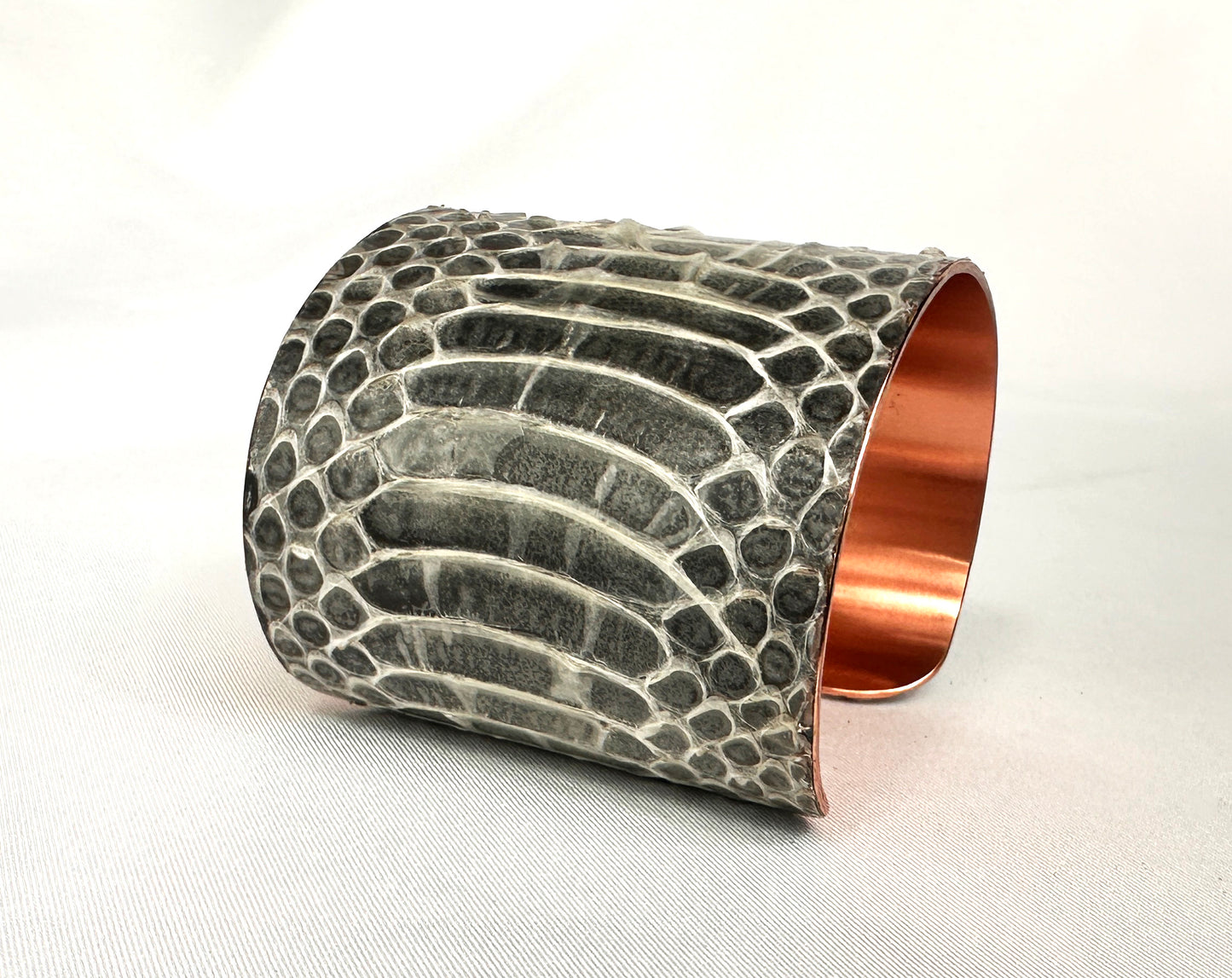 2" Antiqued Copper Snake Shed Cuff Bracelet (Baron's Racer)