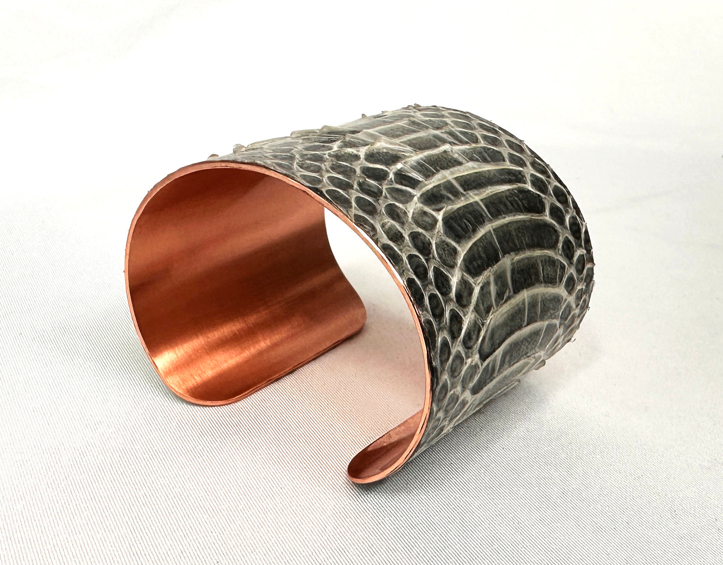 2" Antiqued Copper Snake Shed Cuff Bracelet (Baron's Racer)