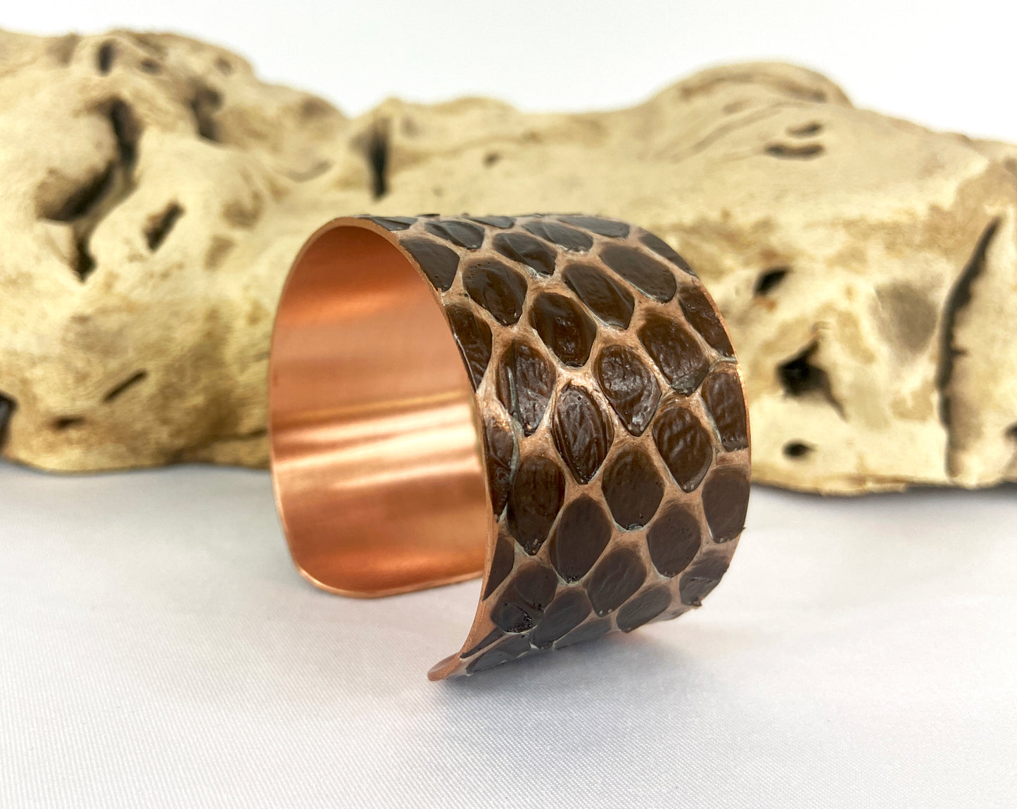 1.25" Copper Snake Shed Cuff Bracelet (Eastern Indigo)