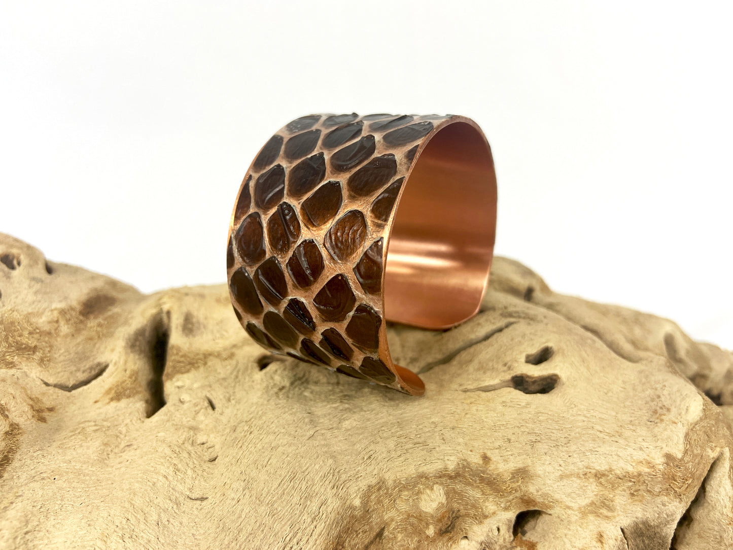 1.25" Copper Snake Shed Cuff Bracelet (Eastern Indigo)