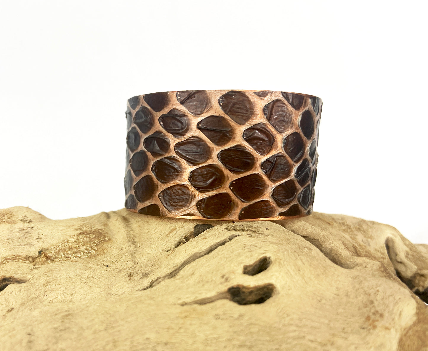 1.25" Copper Snake Shed Cuff Bracelet (Eastern Indigo)