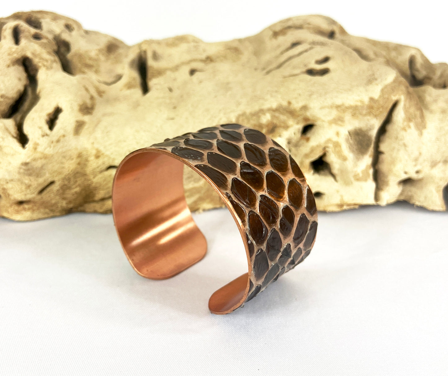 1.25" Copper Snake Shed Cuff Bracelet (Eastern Indigo)