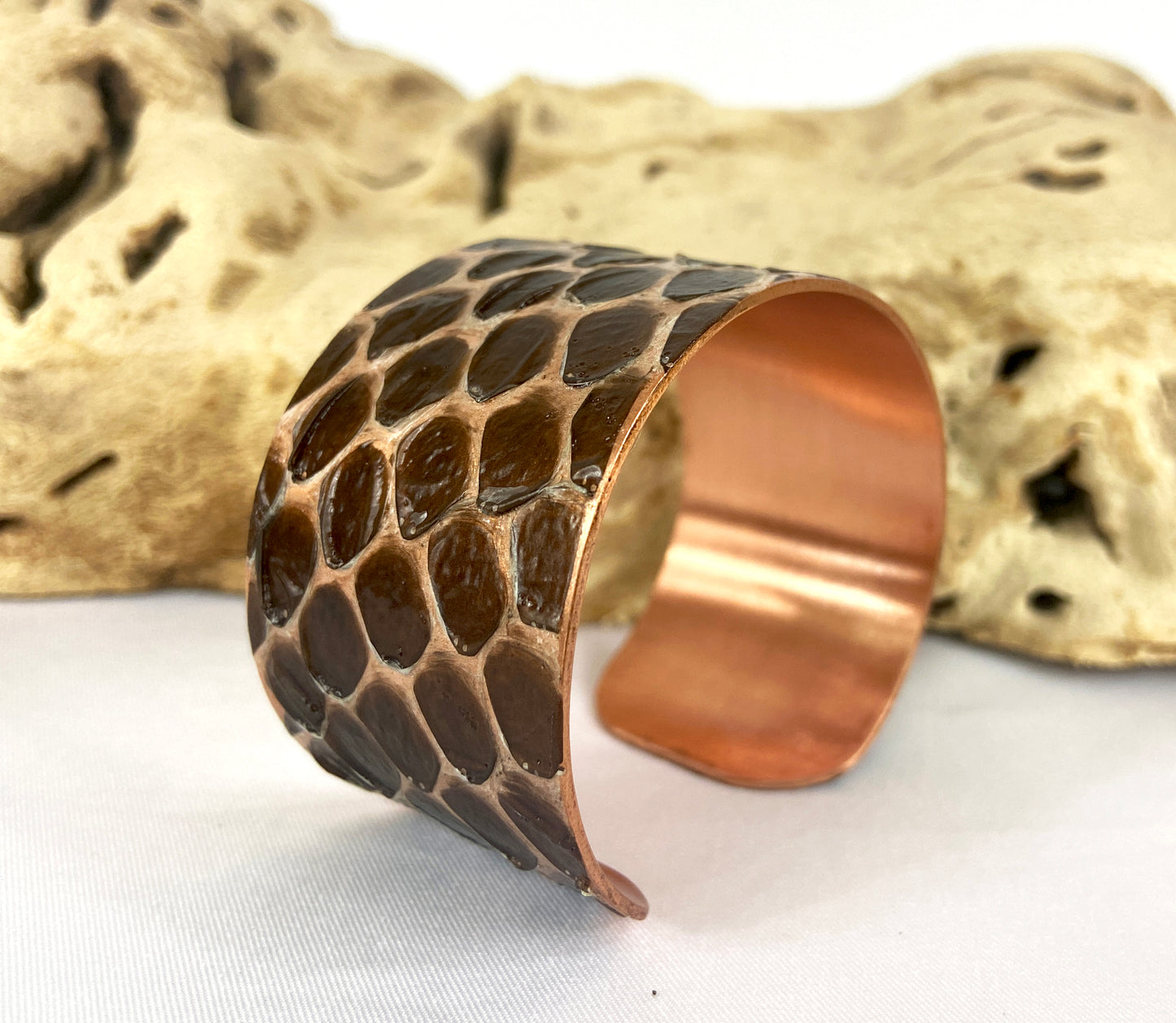 1.25" Copper Snake Shed Cuff Bracelet (Eastern Indigo)