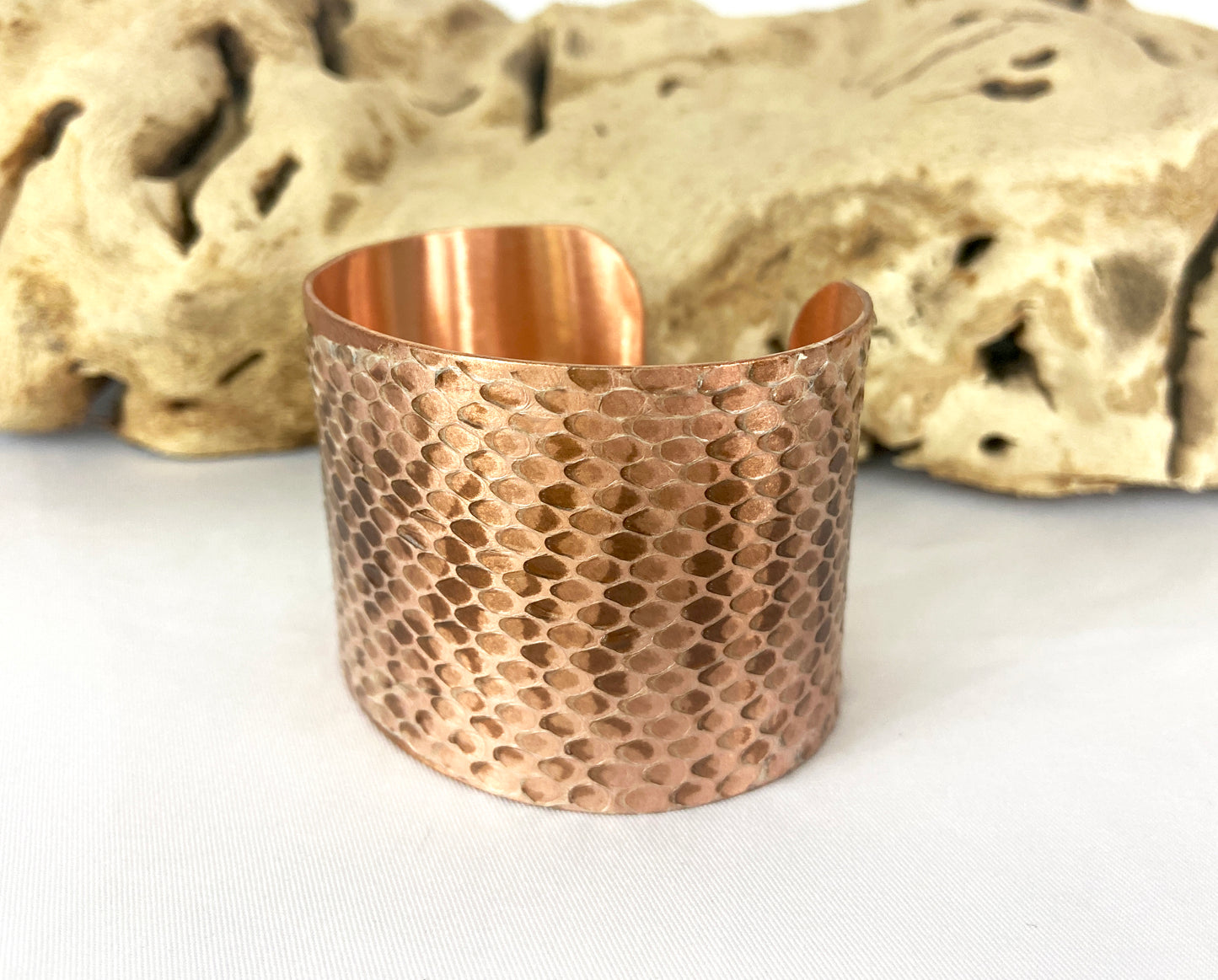 1.75" Copper Snake Shed Cuff Bracelet (Tarahumara Mountain Kingsnake)