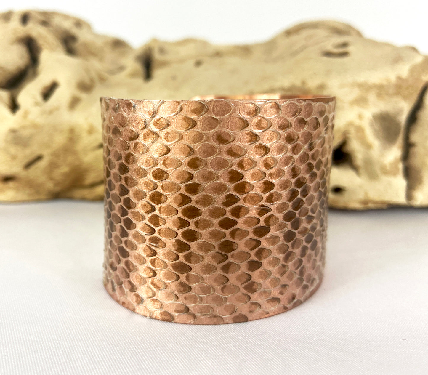 1.75" Copper Snake Shed Cuff Bracelet (Tarahumara Mountain Kingsnake)