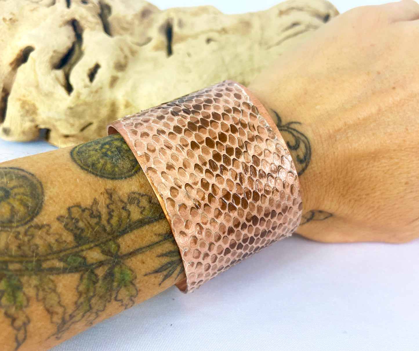 1.75" Copper Snake Shed Cuff Bracelet (Tarahumara Mountain Kingsnake)