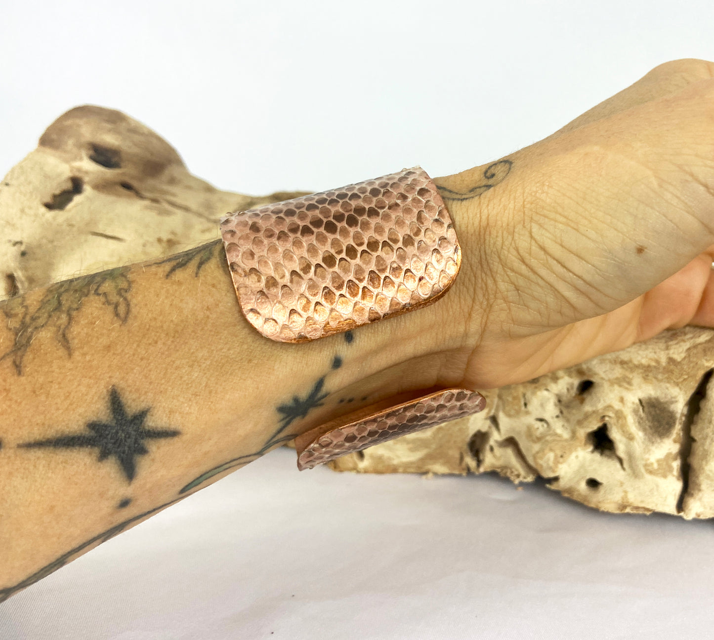 1.75" Copper Snake Shed Cuff Bracelet (Tarahumara Mountain Kingsnake)