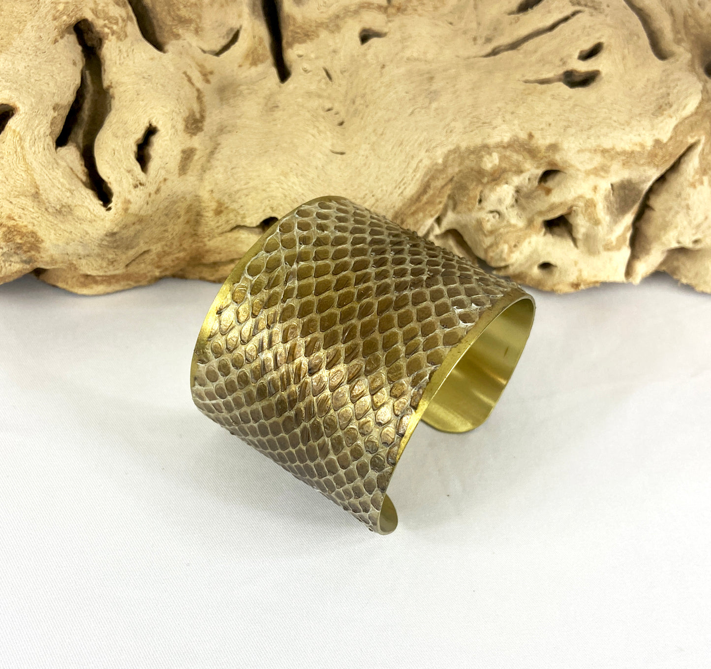 2" Brass Snake Shed Cuff Bracelet (Mexican Black Kingsnake)