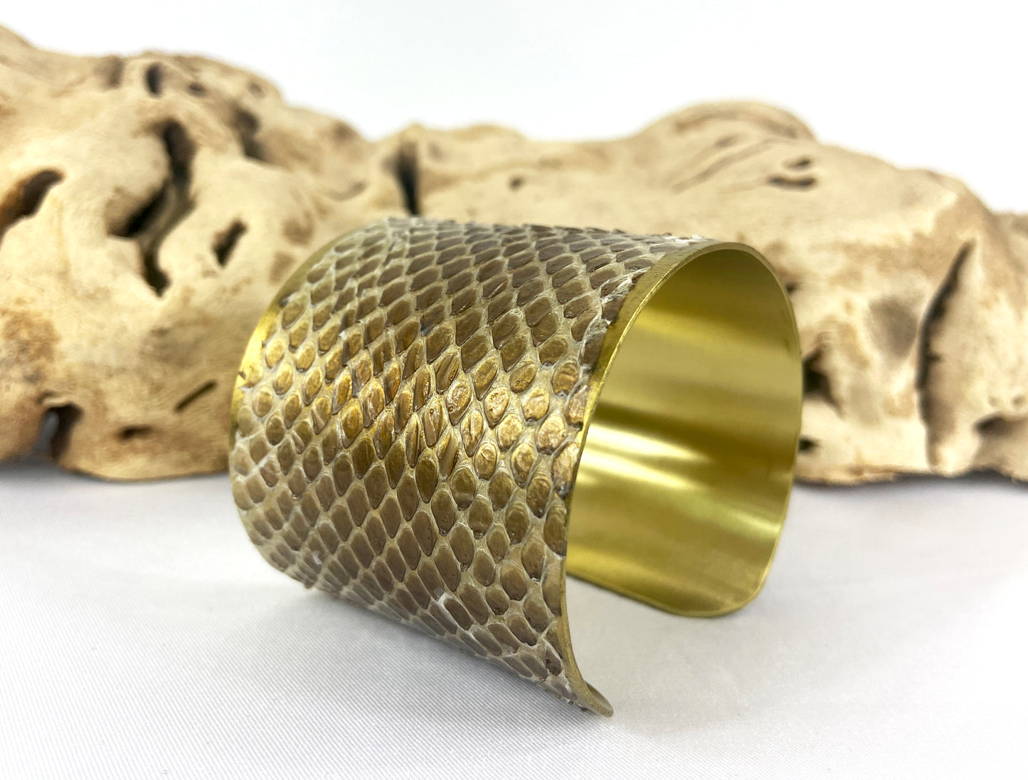 2" Brass Snake Shed Cuff Bracelet (Mexican Black Kingsnake)