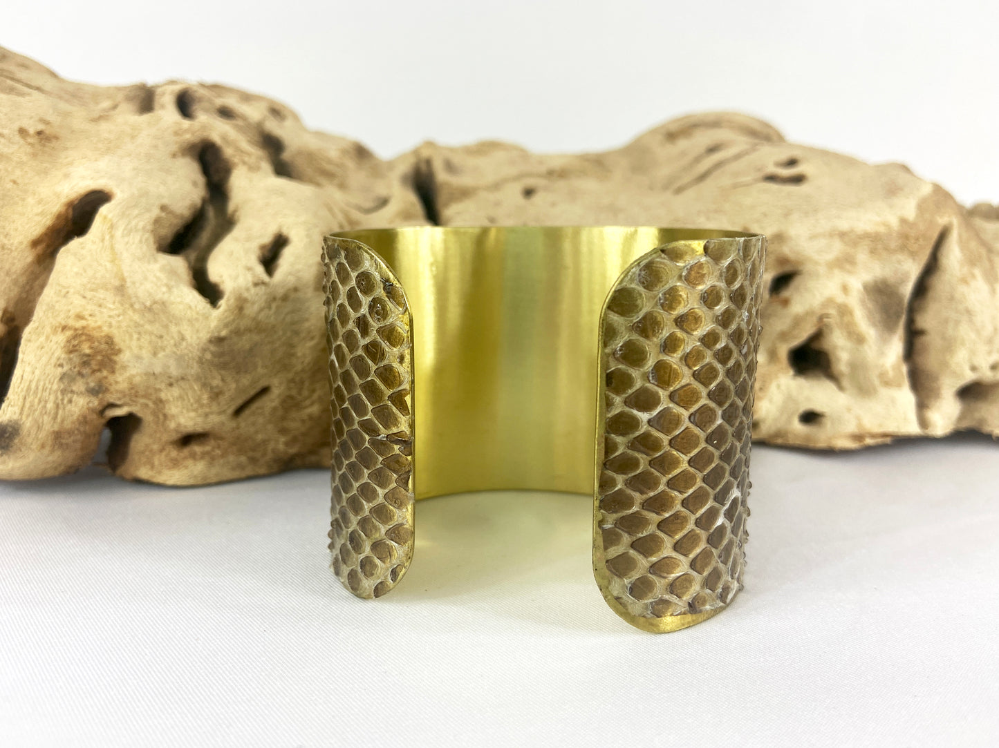 2" Brass Snake Shed Cuff Bracelet (Mexican Black Kingsnake)