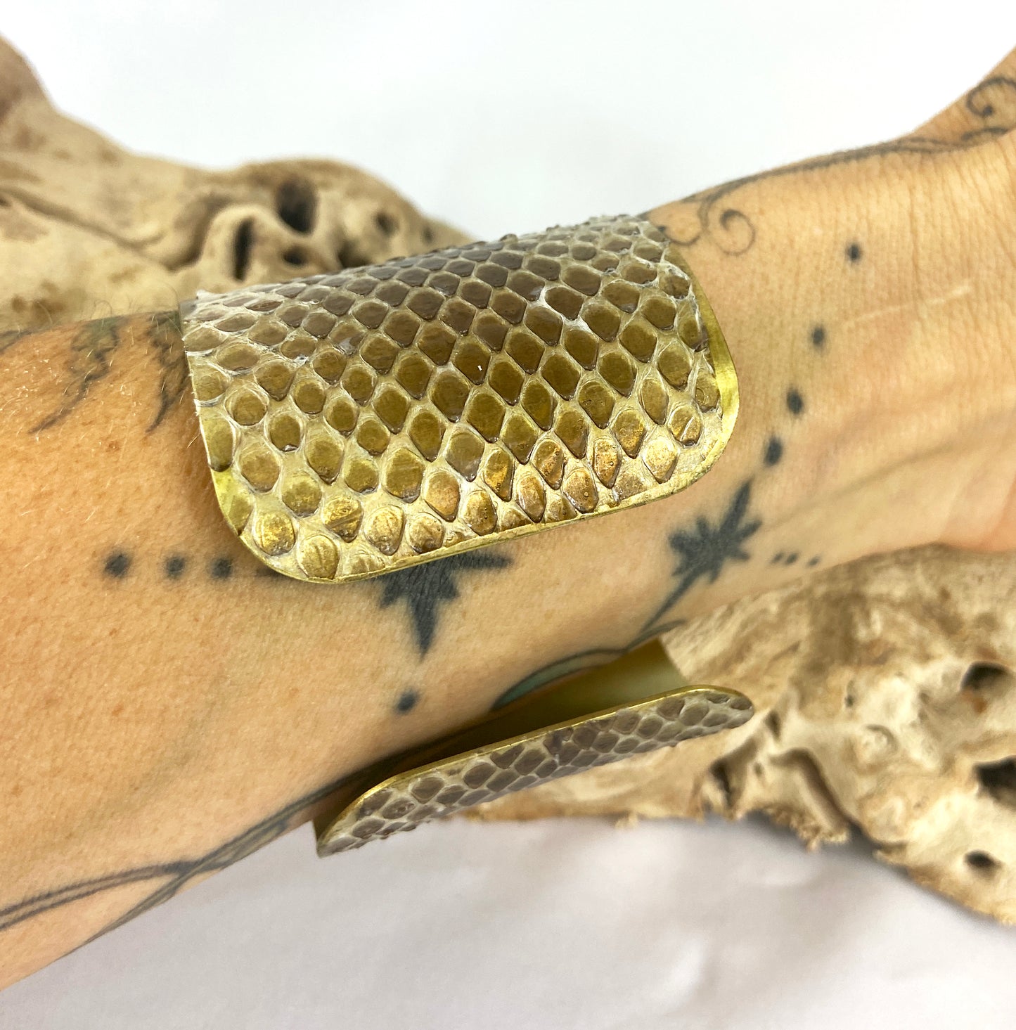2" Brass Snake Shed Cuff Bracelet (Mexican Black Kingsnake)