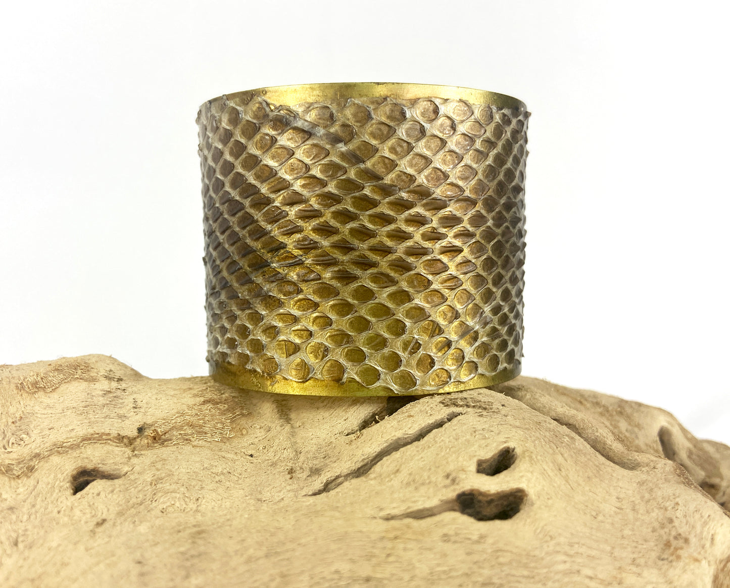 2" Brass Snake Shed Cuff Bracelet (Mexican Black Kingsnake)