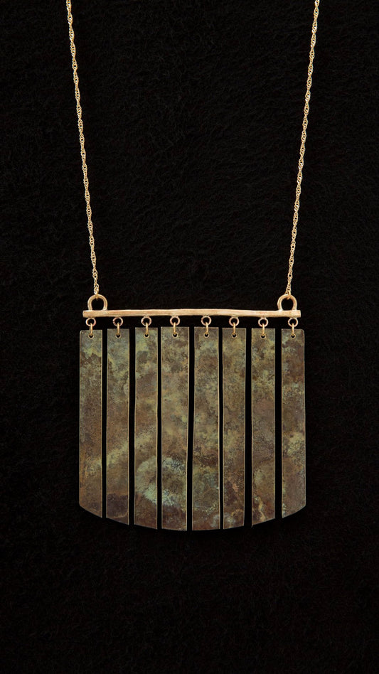 Wearable Brass Patina Painting Necklace