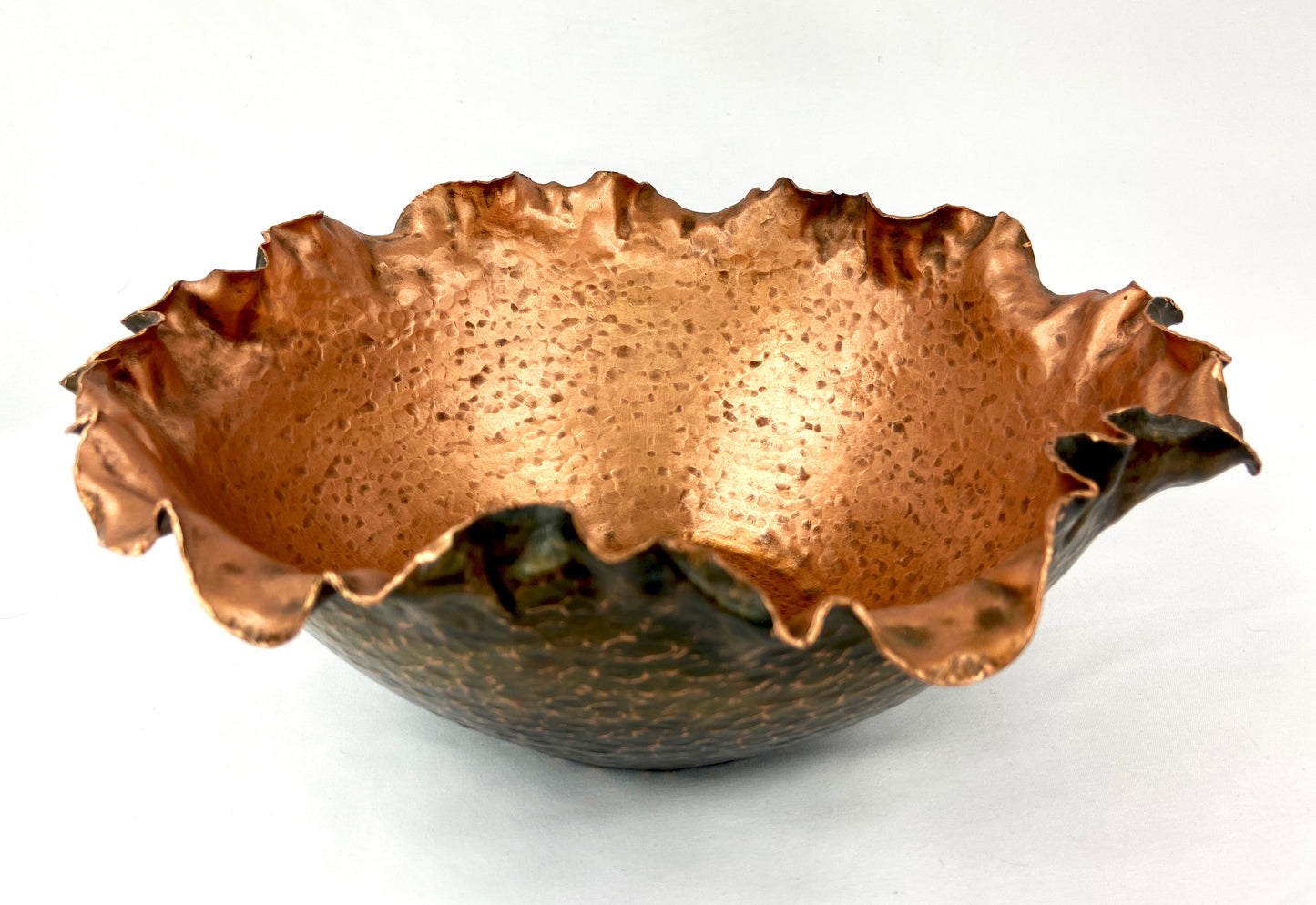 Medium Hammered Copper Floral Serving Bowl
